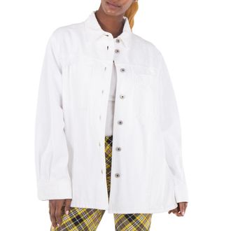 Burberry Benssen EKD Embroidered-Logo Denim Jacket, Size Medium