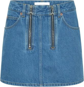 Marine Serre Denim Skirts, female, Blue, Size: 2XS Zipped Denim Mini Skirt