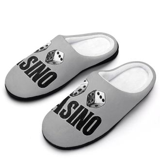 Generic Vintage Dice Casino Slippers Men Winter Warm Cotton Anti-Slip Indoor Slip-Ons House Shoes