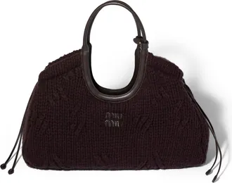 Miu Miu Ivy Wool And Leather Tote Bag, Woman, Dark Brown
