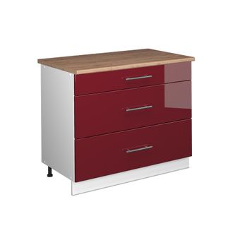Vicco Mueble Bajo De Cocina Fame-line, Rojo Burdeos Alto Brillo/blanco, 100 Cm, Et Roble, Vicco