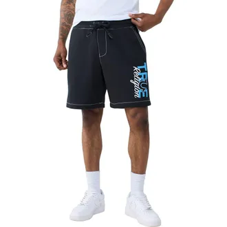 True Religion Stay True Big T Fleece Drawstring Sweat Shorts in Jet Black at Nordstrom, Size Xxx-Large