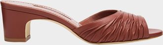 Manolo Blahnik Ruched Leather Slide Sandals