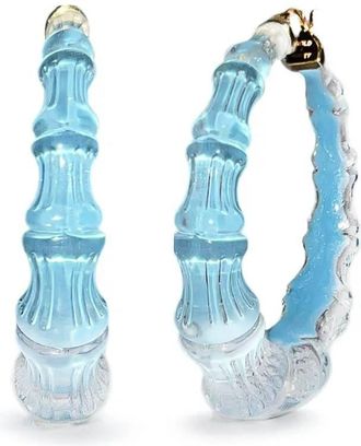 Gold & Honey Womens Bamboo Illusion Lucite Hoop Earrings In Ice Blue