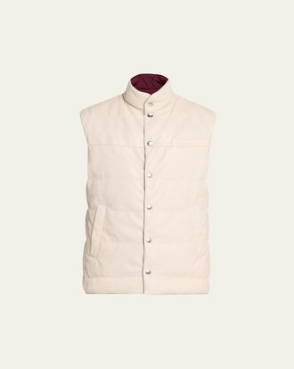 Brunello Cucinelli Mens Reversible Leather and Nylon Quilted Vest