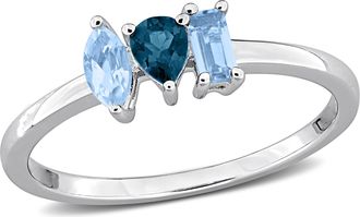 Mimi & Max Multi-Gem Three Stone Ring Sterling Silver