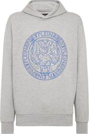 Plein Sport Hoodie Sweatshirt Tijger - Heren - Sportshirts - Grijs - XL - Katoen - Fitness