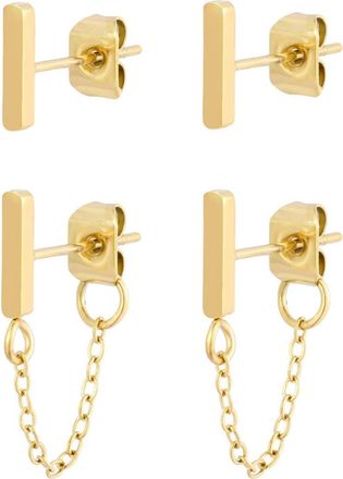 Adornia Set of 2 18K Gold Plated Bar Stud & Front/Back Earrings at Nordstrom Rack
