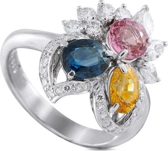 Luxury Bazaar Anello in platino con diamanti e zaffiro - Argento