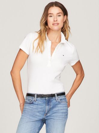 Tommy Hilfiger Womens Slim Fit Stretch Cotton Polo - White - XXL
