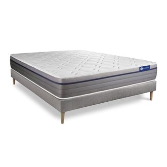 Actisom Somier gris + colch&oacute;n con l&aacute;tex y espuma viscoel&aacute;stica 120 x 190