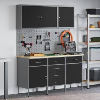 vidaXL Mobile Da Lavoro Con Cassetto 8 Pz Nero E Grigio Vidaxl