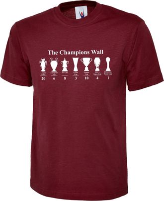 Generic Liverpool Champions Wall Printed On T-Shirt, Football Lover Trophy Icons 20 Times League Winner Gift Tee Top (UK, Alpha, S, XXL, Regular, Regular, LR,