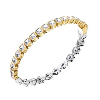 Diamond2Deal 14k Two-tone Gold 12.50 Carat Pear & Cushion Cut Lab Grown Diamond Bangle Bracelet 7
