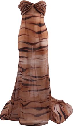 Elisabetta Franchi Strapless Abstract Stripe Evening Dress