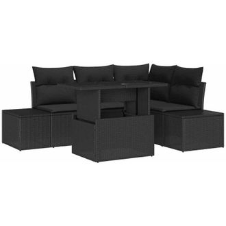 vidaXL Garden Sofa Set with Cushion 5 pcs Black Poly Rattan vidaXL