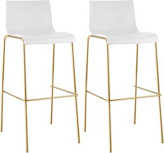 Clp Juego De 2 Taburetes De Bar Hover, Estructura De Pl&aacute;stico Con Patas Doradas Blanco