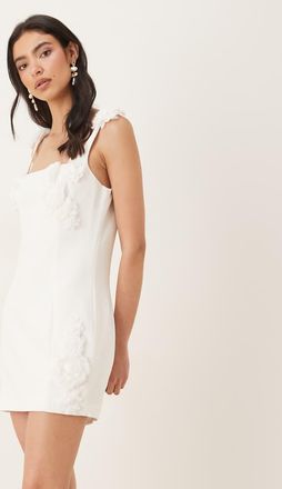 JW PEI Vestito corto sartoriale bianco con scollo squadrato e applicazioni floreali