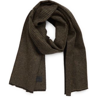 Vince Houndstooth Double Face Wool & Cashmere Fringe Scarf in Camel at Nordstrom Rack