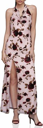 Avec Les Filles Floral Devor&eacute; Halter Maxi Cocktail Dress in Rose Burnout at Nordstrom, Size 0