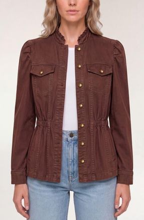 Liverpool L.A. Puff Sleeve Ruffle Trim Trucker Jacket in Carob Brown at Nordstrom, Size X-Small
