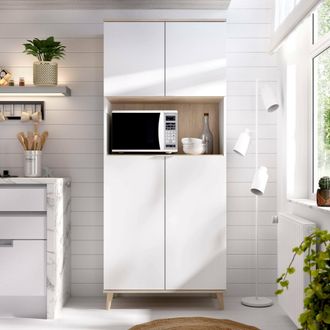 Dmora Aparador Dmerka, Despensa De Sal&oacute;n Aparador, Aparador De Sal&oacute;n Moderno Con 4 Puertas, 80x40h191 Cm, Blanco Y Roble - Dmora
