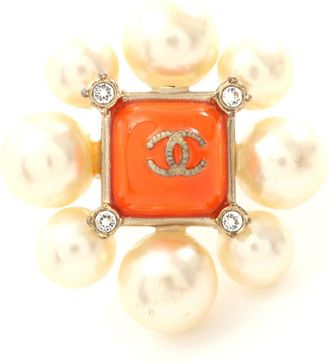 Chanel Coco Mark Ring with Faux Pearl & Rhinestone