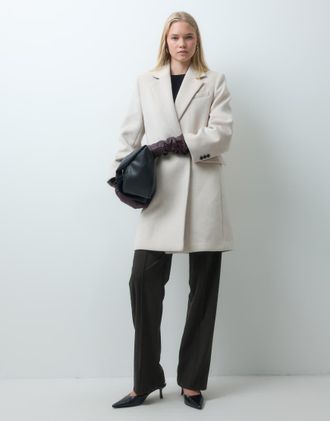 Mango cappotto midi sartoriale in misto lana color pietra-Neutro