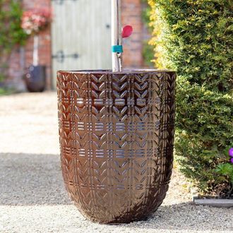 PRIMROSE Textured Glazed Terracotta Planter In Glossy Coffee Brown 63cm