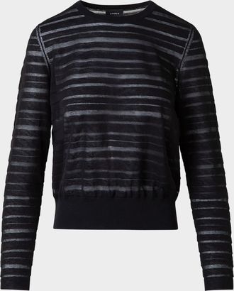 Akris Sheer Stripe Knit Crewneck Sweater