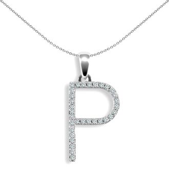 Jewelco London 9ct White Gold Diamond Block Initial ID Charm Pendant Letter P - 9P105-P