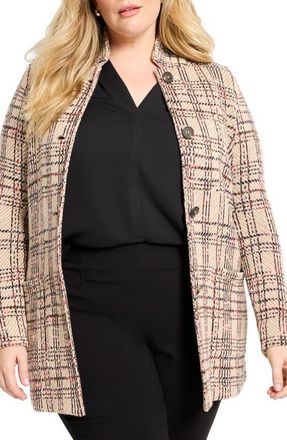 Nic+Zoe Stitchy Plaid Cotton Knit Blazer in Neutral Multi at Nordstrom, Size 1 X