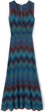 Motivi Lange aansluitende jurk in fijne visgraat breiwerk - Dames - Kleedjes - Blauw - S - Nylon - Kleedjes