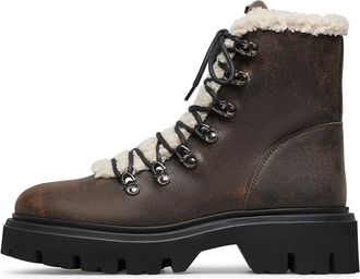 Loriblu Combat Enkellaarsjes - Dames - Winterlaarzen - Bruin - 35 EU - Leer - Schoenen