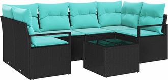 vidaXL Juego De Sof&aacute; 7 Uds. 6-n&uacute;mero De Plazas Negro Y Azul Vidaxl
