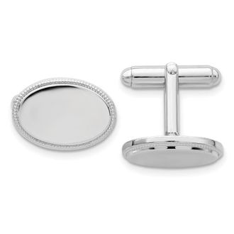 Diamond2Deal Rhodium-plated Polished Beaded Oval Engravable Cuff Links