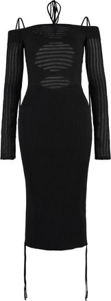 ADĀMO Andrea Adamo Ribgebreide Jurk - Dames - Kleedjes - Zwart - L - Polyester - Kleedjes