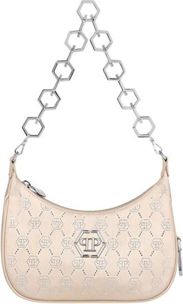 Philipp Plein Tassen, Dames, Beige, ONE Size, Satijn, Satijnen Schoudertas Monogram Strass
