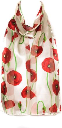Hat To Socks Poppy Print Floral Chiffon Satin Scarf Ideal for Remembrance Day (White)