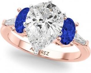 Allurez Pear Lab Grown Diamond & Oval Blue Sapphire Engagement Ring 14K Rose Gold (4.32ct)
