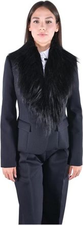Elisabetta Franchi Wolblazer met Faux-Fur Kraag - Dames - Blazers - Zwart - M - Wol - Jassen