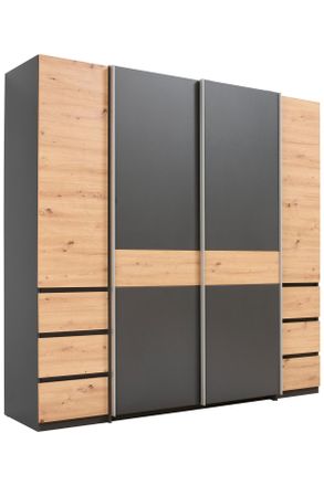 CARRYHOME Kleiderschrank, Graphitfarben, Eiche Artisan, Kunststoff, 8 Fächer, 6 Schubladen, 215x211x60 cm, in verschiedenen Holzdekoren