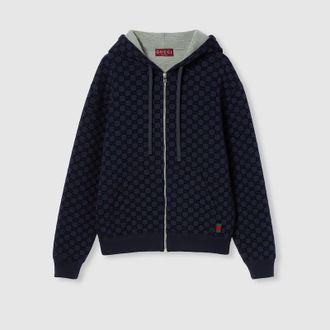 Gucci Printed Double Jersey Viscose Zip Jacket, Size XXXL, Blue, Ready-to-wear