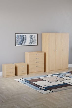 Home Discount Vida Designs 4Pc Bedroom Set 2xBedside Chest, 5 Drawer Chest, Wardrobe in Brown