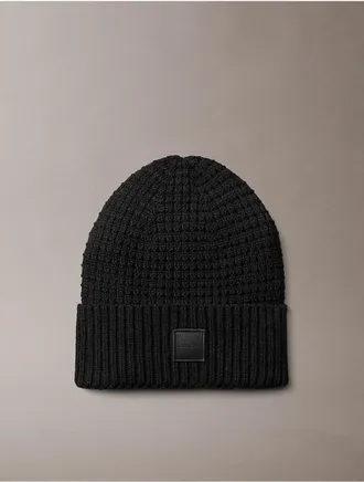 Calvin Klein Mens Grid Stitch Cuff Hat - Black