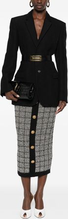 Balmain Tweed Button-Front Skirt - Black