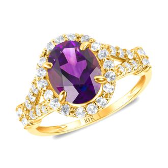 MAX + STONE Solid 10k Yellow or White Gold Oval Cut Gemstone Halo Birthstone Ring