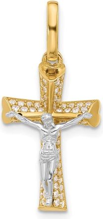 Diamond2Deal 14k Two-tone Gold Polished Cubic Zirconia Crucifix with Heart Ends Pendant