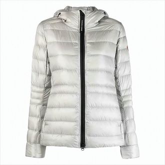 Canada Goose Fitted Silver Puffer Jacket With Adjustable Hood And Extended Cuffs