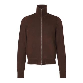 Tom Ford Suede Front Merino Full Zip - Heren - Bomber jackets - Bruin - 2XL - Wol - Jassen